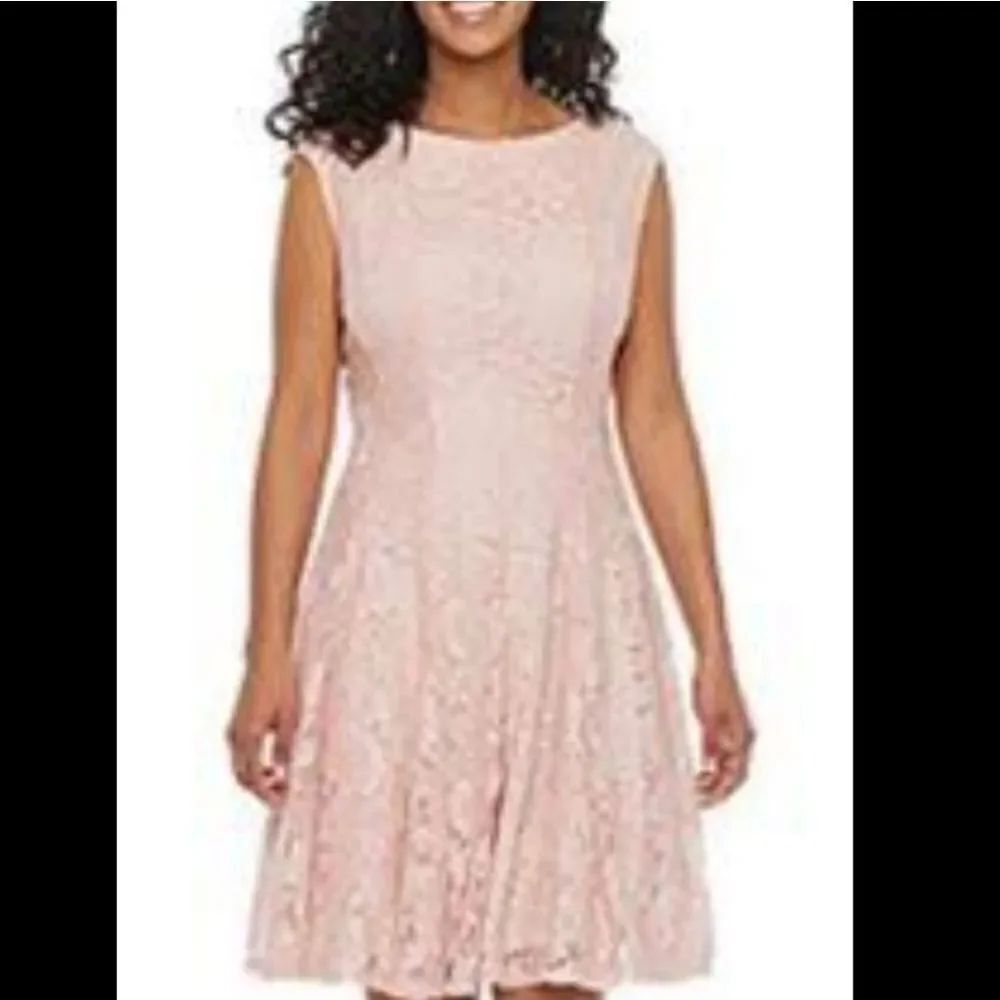 BRAND NEW LONDON TIMES SLEEVELESS FIT&FLARE LACE FLORAL BACK CUT-OUT DRESS